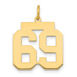 Medium Polished Number 69 Charm Pendant in Real 14k Yellow Gold