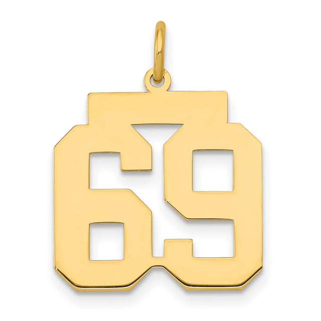 Medium Polished Number 69 Charm Pendant in Real 14k Yellow Gold
