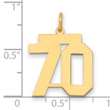 Medium Polished Number 70 Charm Pendant in Real 14k Yellow Gold
