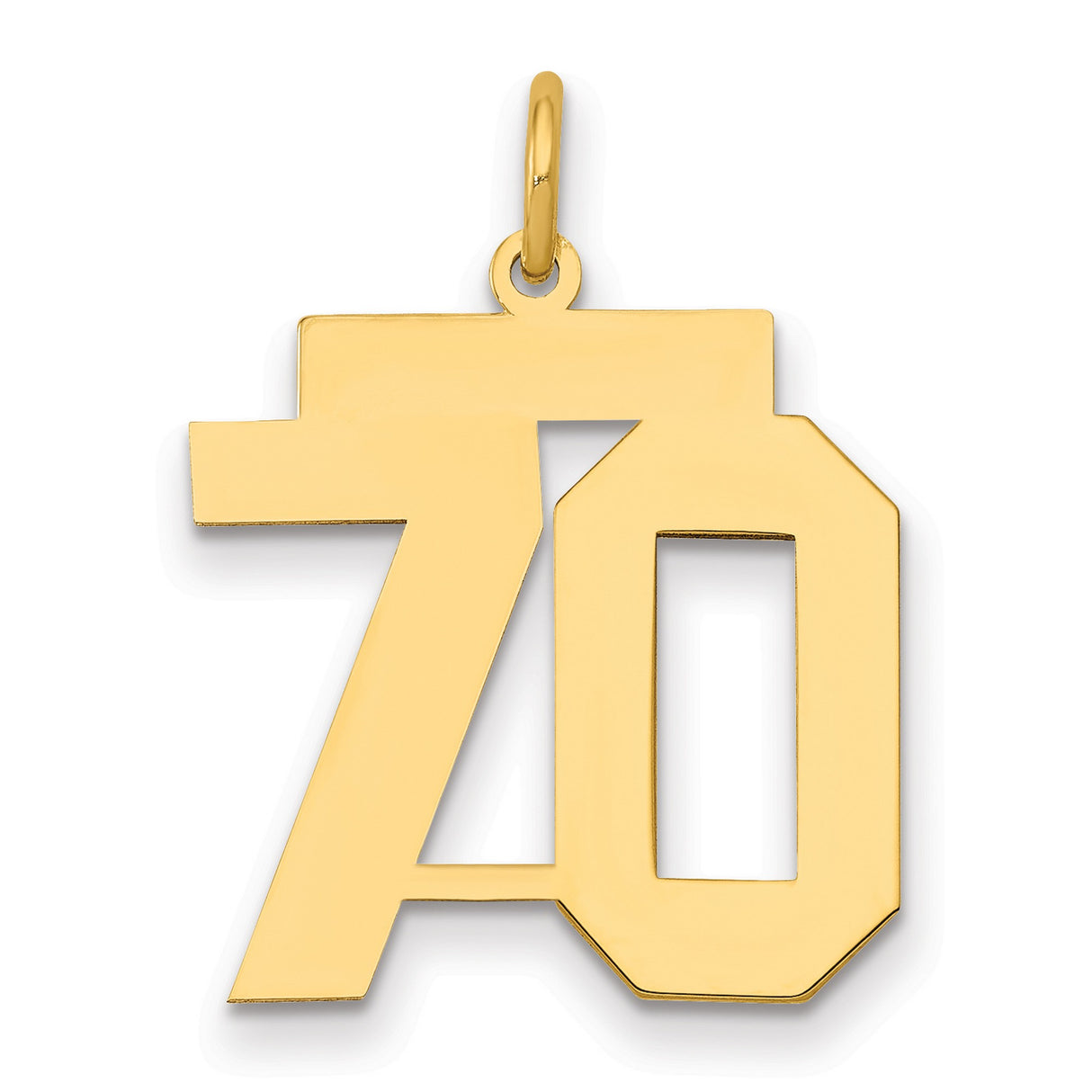 Medium Polished Number 70 Charm Pendant in Real 14k Yellow Gold