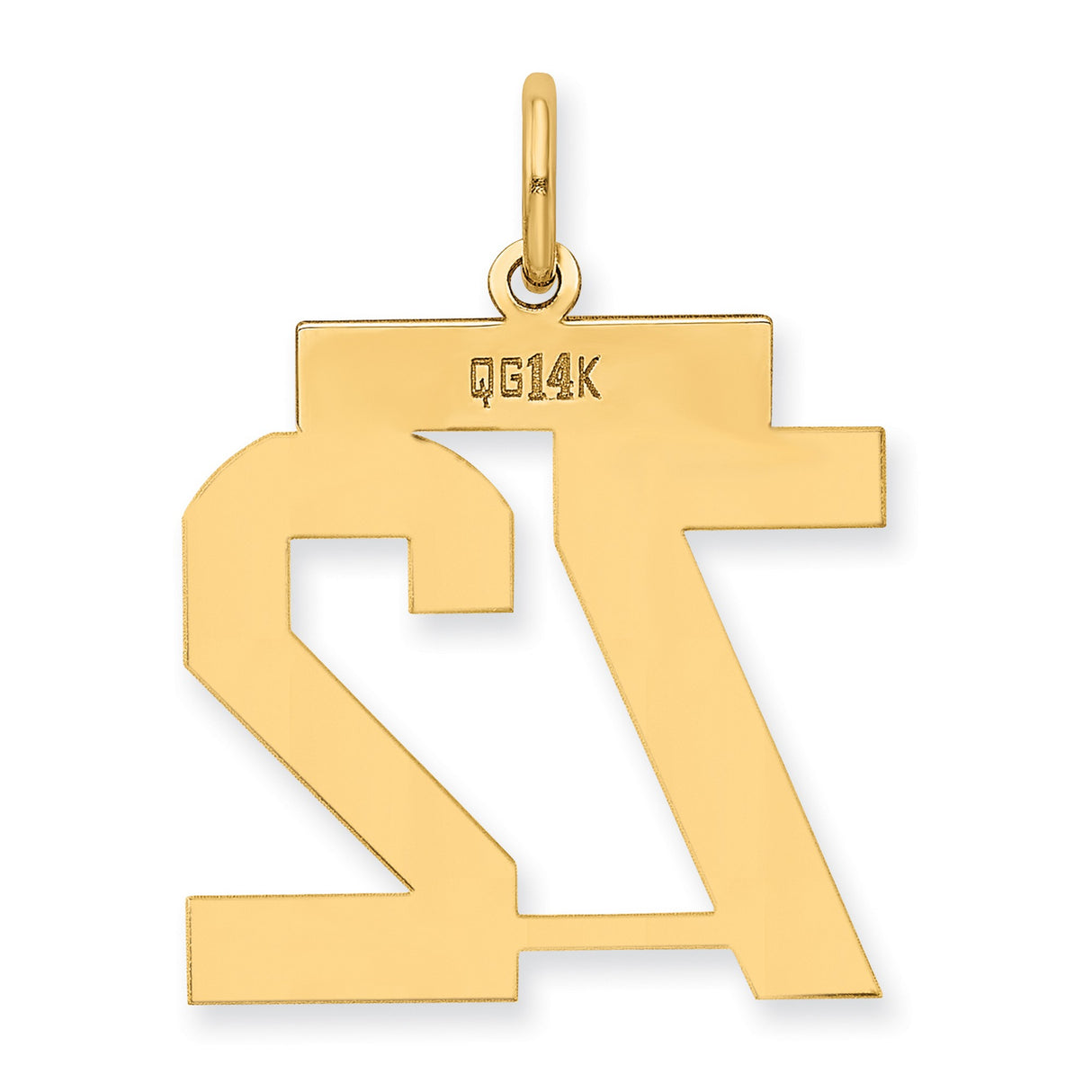 Medium Polished Number 72 Charm Pendant in Real 14k Yellow Gold