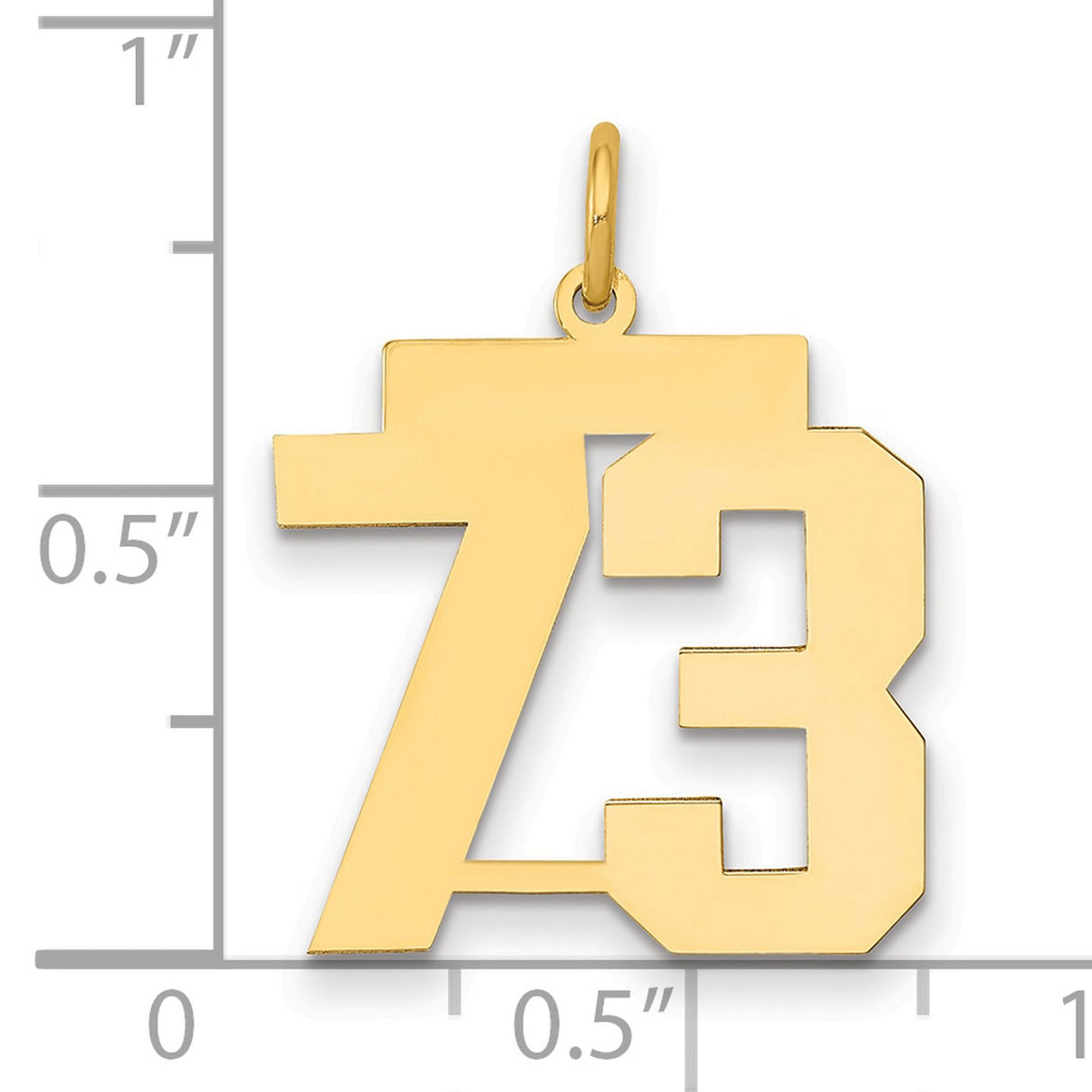 Medium Polished Number 73 Charm Pendant in Real 14k Yellow Gold