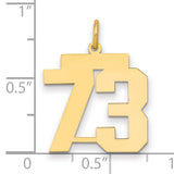 Medium Polished Number 73 Charm Pendant in Real 14k Yellow Gold