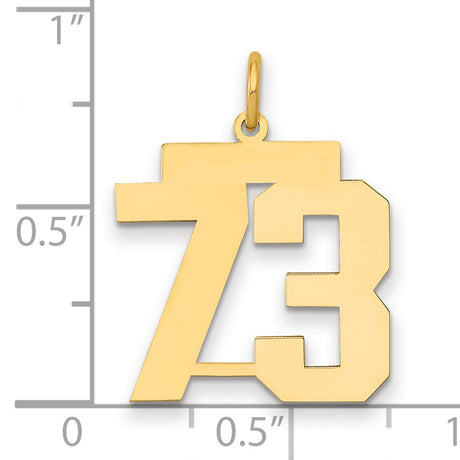 Medium Polished Number 73 Charm Pendant in Real 14k Yellow Gold