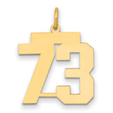 Medium Polished Number 73 Charm Pendant in Real 14k Yellow Gold