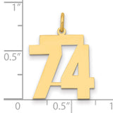 Medium Polished Number 74 Charm Pendant in Real 14k Yellow Gold