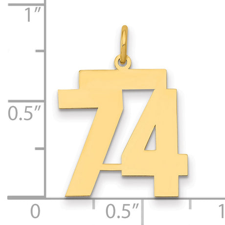 Medium Polished Number 74 Charm Pendant in Real 14k Yellow Gold