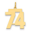 Medium Polished Number 74 Charm Pendant in Real 14k Yellow Gold