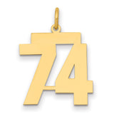 Medium Polished Number 74 Charm Pendant in Real 14k Yellow Gold