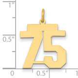 Medium Polished Number 75 Charm Pendant in Real 14k Yellow Gold