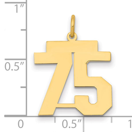 Medium Polished Number 75 Charm Pendant in Real 14k Yellow Gold