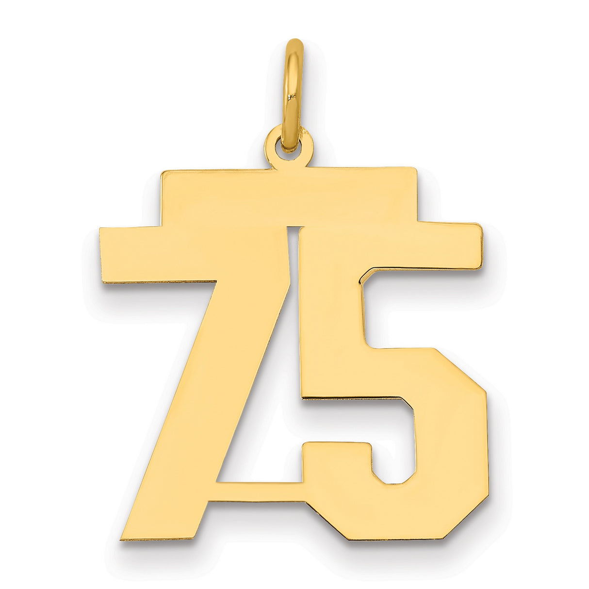 Medium Polished Number 75 Charm Pendant in Real 14k Yellow Gold
