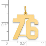Medium Polished Number 76 Charm Pendant in Real 14k Yellow Gold