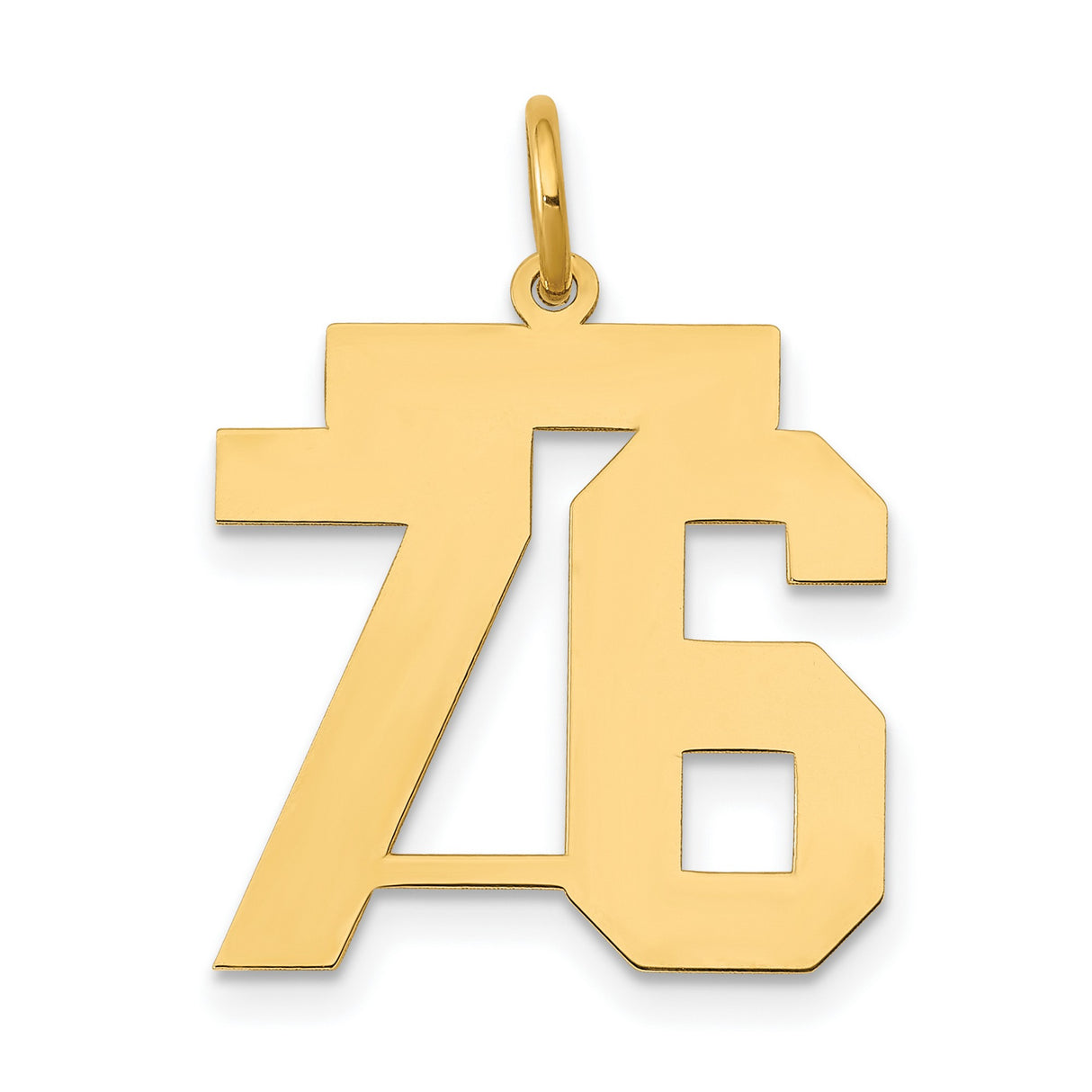 Medium Polished Number 76 Charm Pendant in Real 14k Yellow Gold