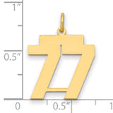 Medium Polished Number 77 Charm Pendant in Real 14k Yellow Gold