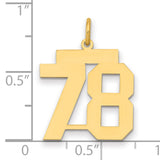 14k Yellow Gold Number 78 Pendant, Polished Finish, Bold Modern Font, Unisex Charm