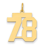14k Yellow Gold Number 78 Pendant, Polished Finish, Bold Modern Font, Unisex Charm