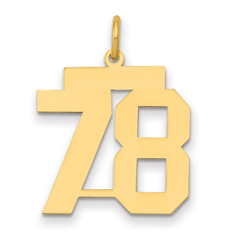 14k Yellow Gold Number 78 Pendant, Polished Finish, Bold Modern Font, Unisex Charm