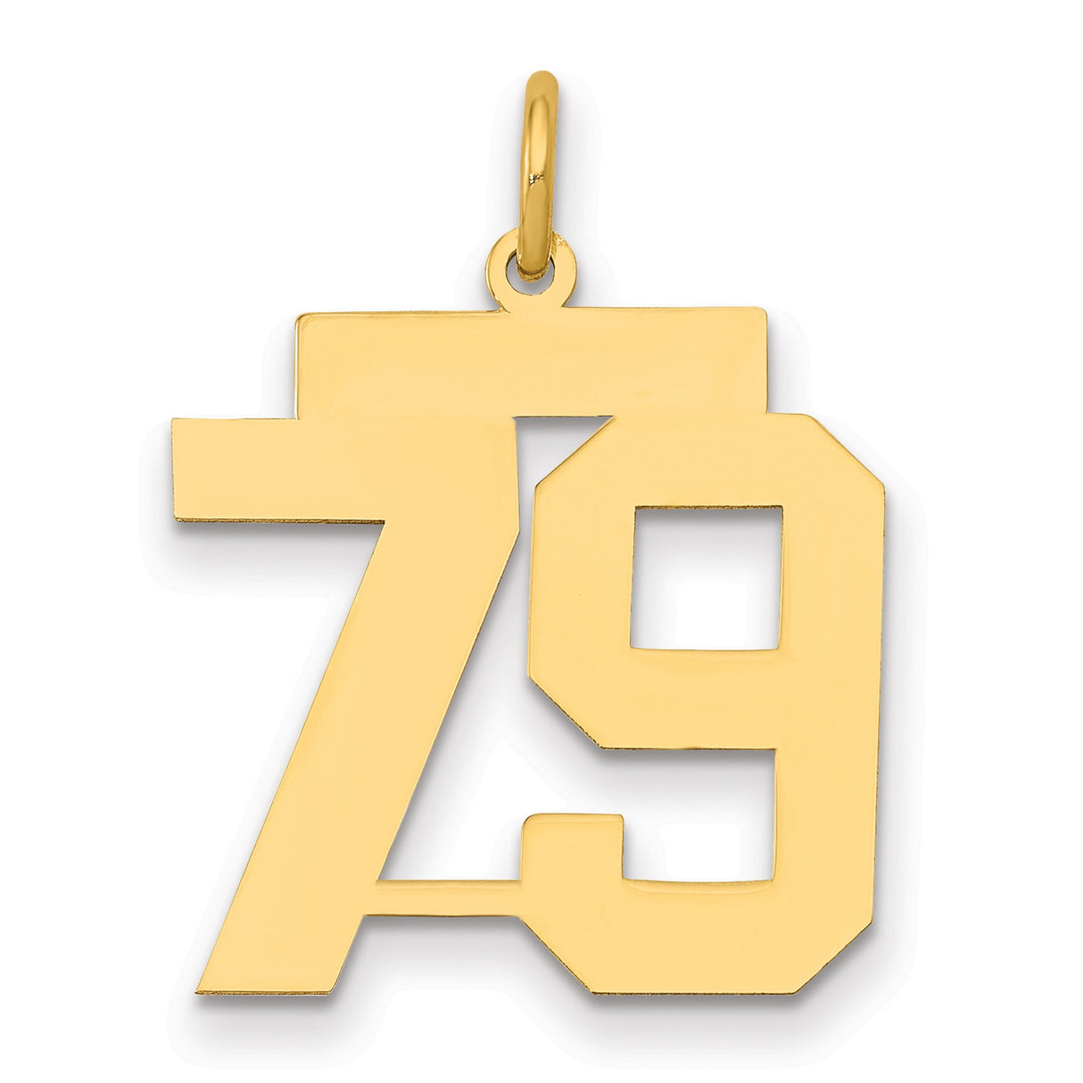 Medium Polished Number 79 Charm Pendant in Real 14k Yellow Gold