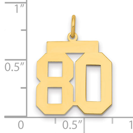 Medium Polished Number 80 Charm Pendant in Real 14k Yellow Gold