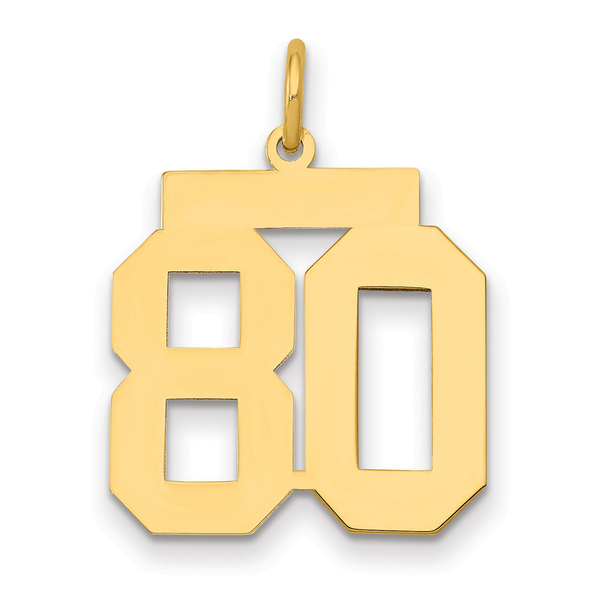 Medium Polished Number 80 Charm Pendant in Real 14k Yellow Gold
