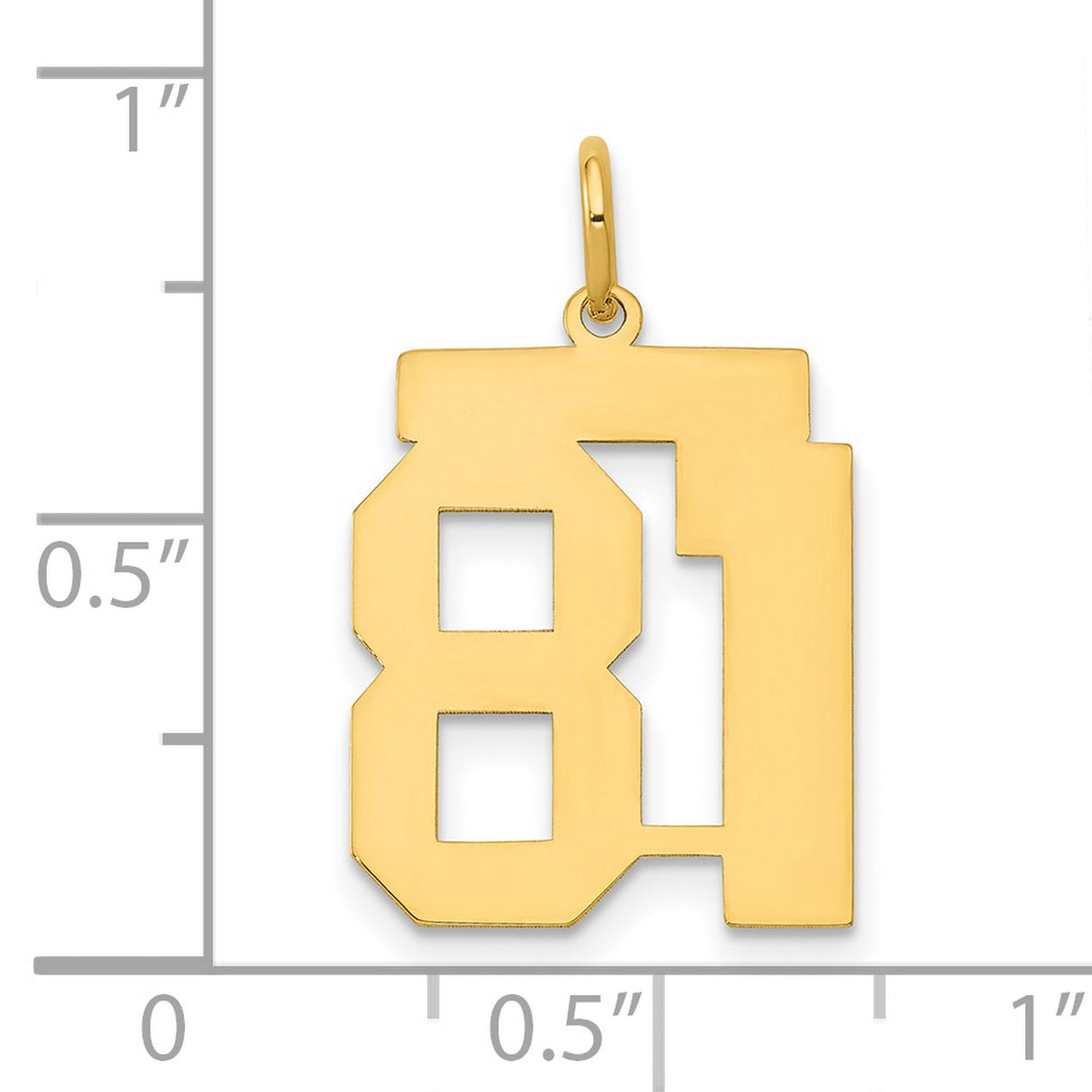 Medium Polished Number 81 Charm Pendant in Real 14k Yellow Gold
