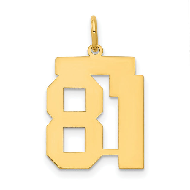 Medium Polished Number 81 Charm Pendant in Real 14k Yellow Gold
