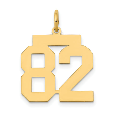 Medium Polished Number 82 Charm Pendant in Real 14k Yellow Gold