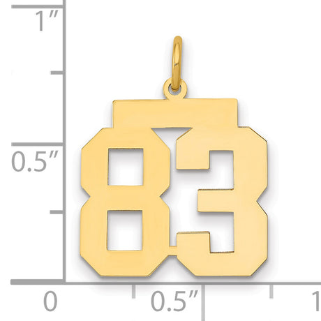 Medium Polished Number 83 Charm Pendant in Real 14k Yellow Gold