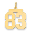 Medium Polished Number 83 Charm Pendant in Real 14k Yellow Gold
