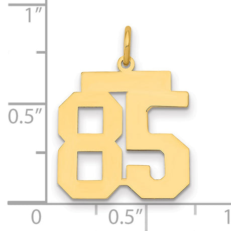 Medium Polished Number 85 Charm Pendant in Real 14k Yellow Gold