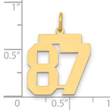 Medium Polished Number 87 Charm Pendant in Real 14k Yellow Gold