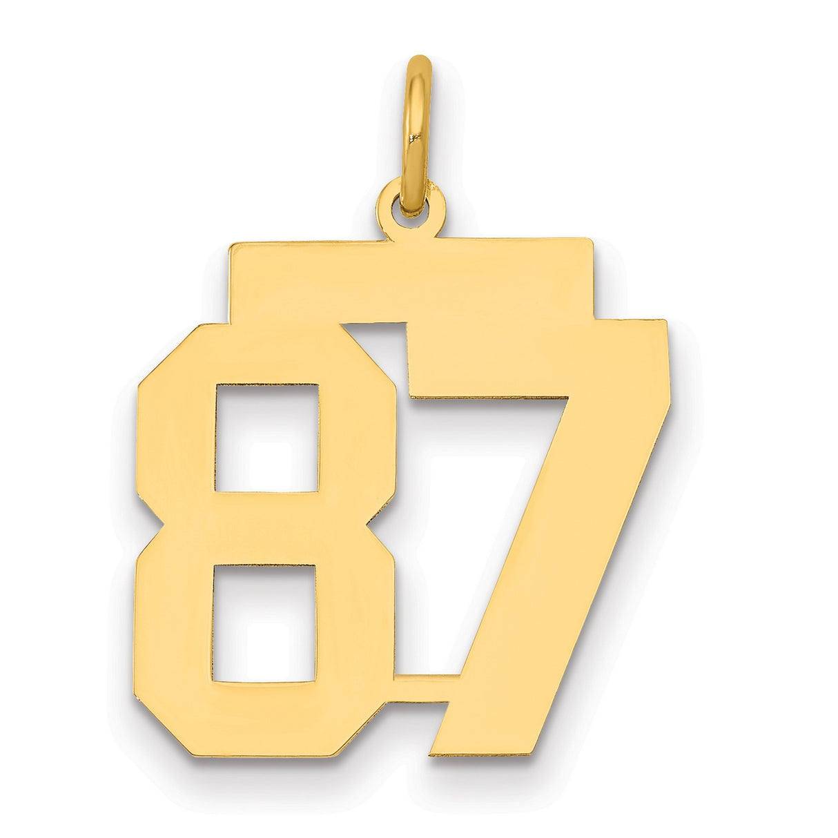 Medium Polished Number 87 Charm Pendant in Real 14k Yellow Gold