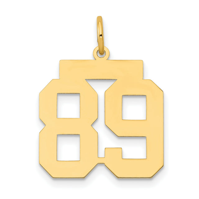 Medium Polished Number 89 Charm Pendant in Real 14k Yellow Gold