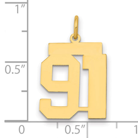Medium Polished Number 91 Charm Pendant in Real 14k Yellow Gold