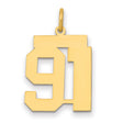Medium Polished Number 91 Charm Pendant in Real 14k Yellow Gold