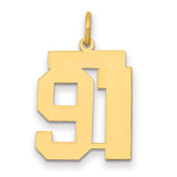 Medium Polished Number 91 Charm Pendant in Real 14k Yellow Gold