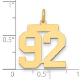Medium Polished Number 92 Charm Pendant in Real 14k Yellow Gold