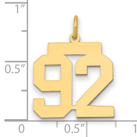 Medium Polished Number 92 Charm Pendant in Real 14k Yellow Gold
