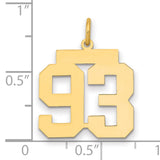 Medium Polished Number 93 Charm Pendant in Real 14k Yellow Gold