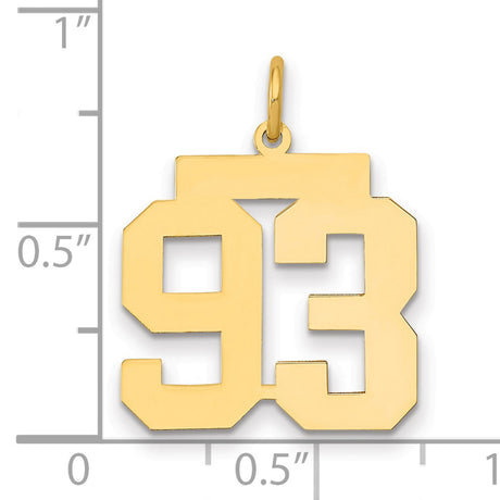 Medium Polished Number 93 Charm Pendant in Real 14k Yellow Gold