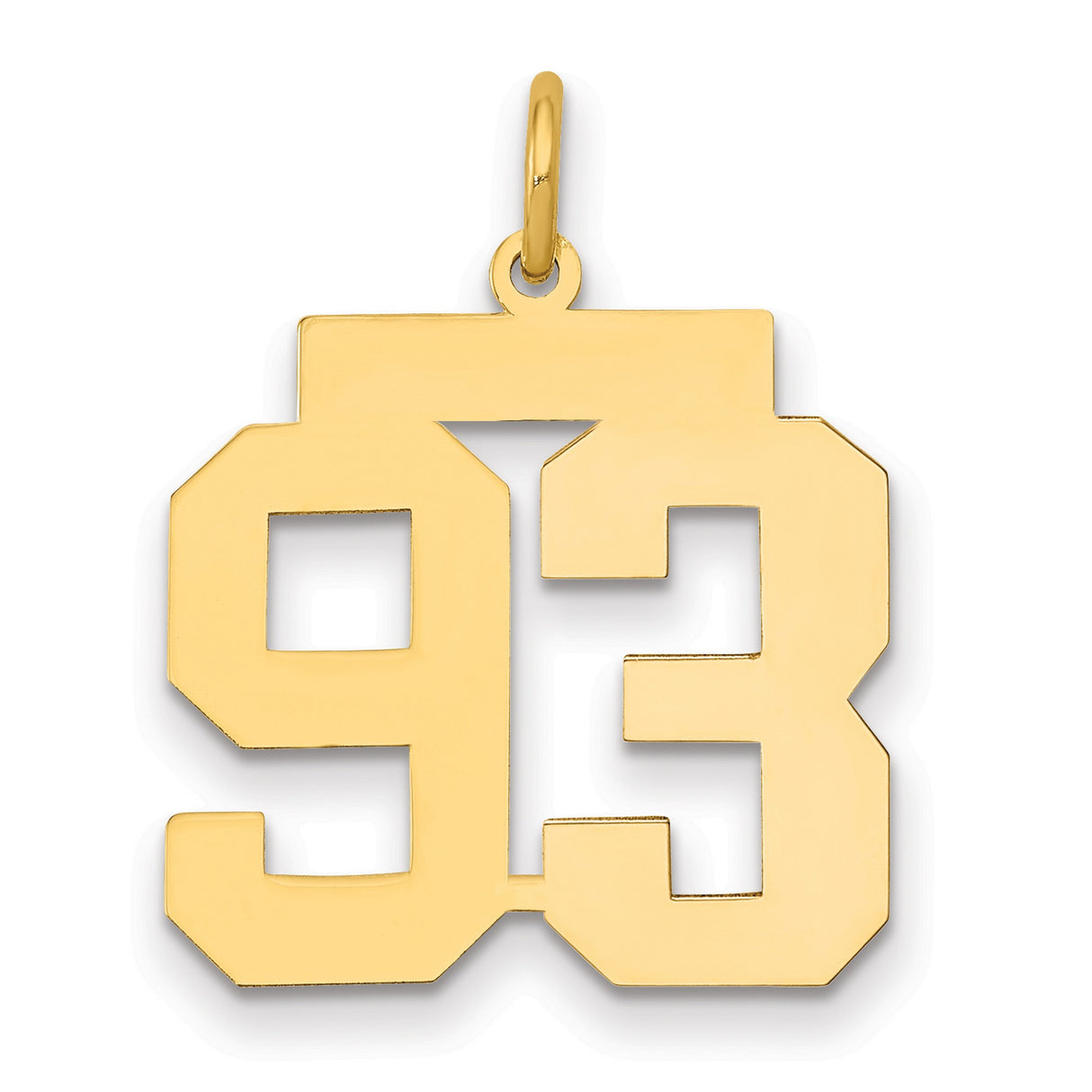 Medium Polished Number 93 Charm Pendant in Real 14k Yellow Gold
