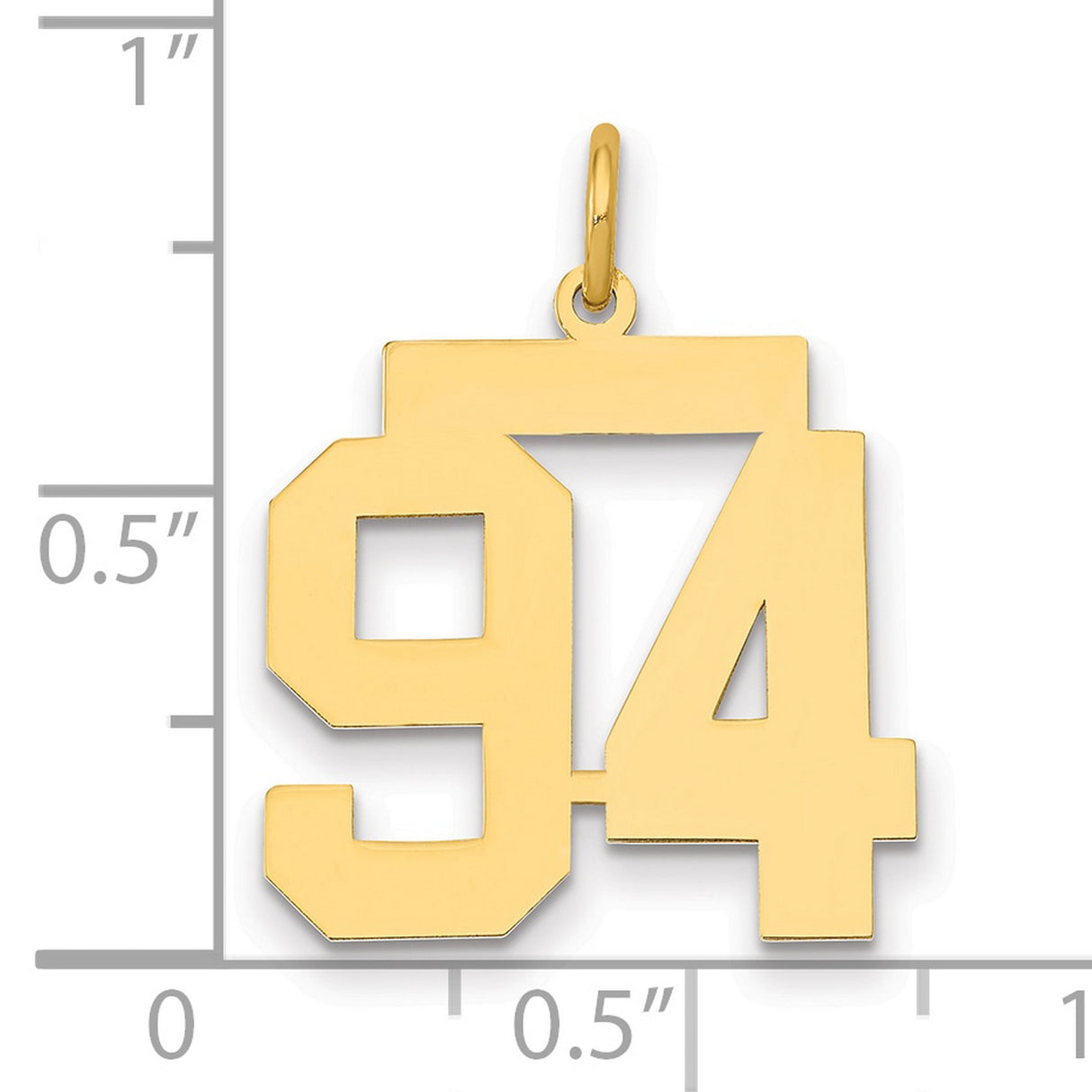 14k Yellow Gold Number 94 Pendant, Bold Block Style Sports Charm