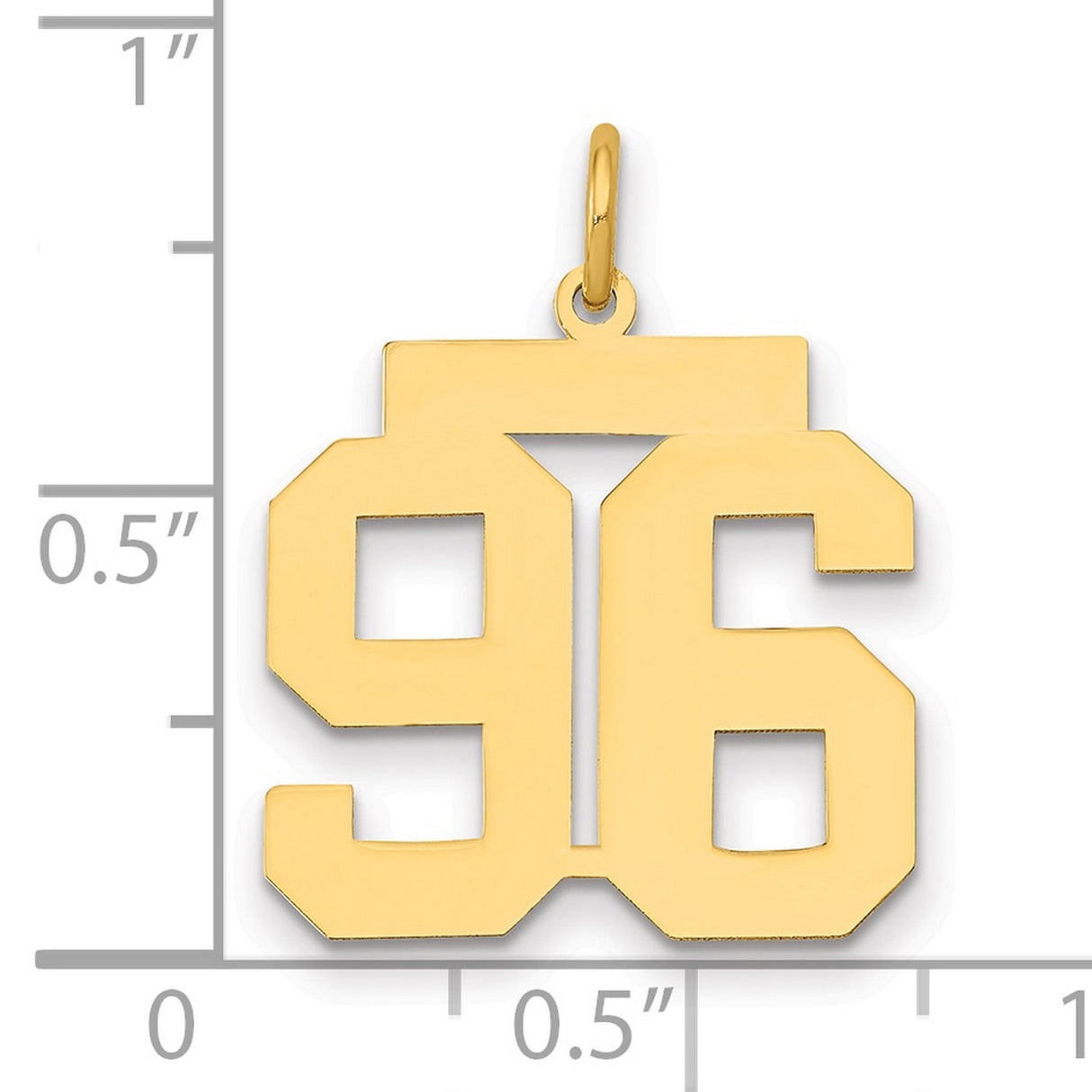 14k Yellow Gold Number 96 Pendant, Bold Block Style Numeric Charm for Men or Women