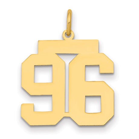 14k Yellow Gold Number 96 Pendant, Bold Block Style Numeric Charm for Men or Women
