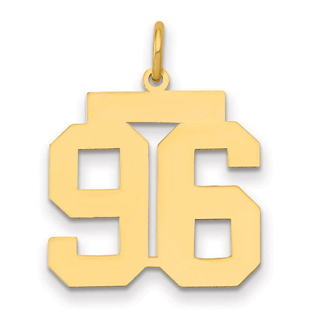 14k Yellow Gold Number 96 Pendant, Bold Block Style Numeric Charm for Men or Women