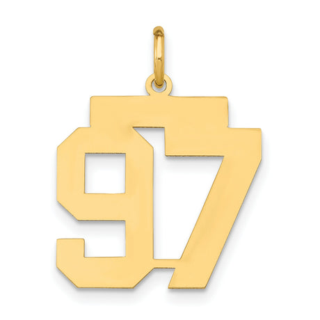 14k Yellow Gold Number 97 Pendant, Bold Block Design Numeric Charm for Men and Women