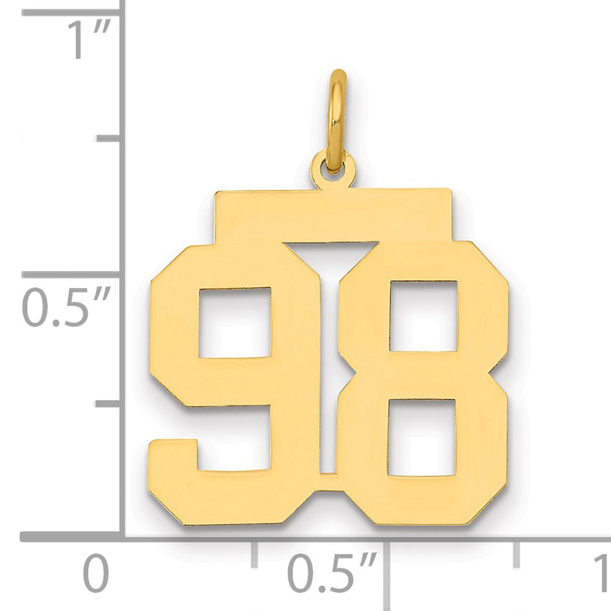 Medium Polished Number 98 Charm Pendant in Real 14k Yellow Gold
