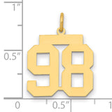 Medium Polished Number 98 Charm Pendant in Real 14k Yellow Gold
