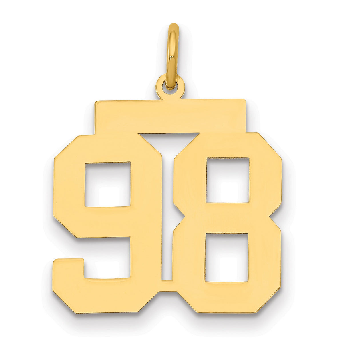 Medium Polished Number 98 Charm Pendant in Real 14k Yellow Gold